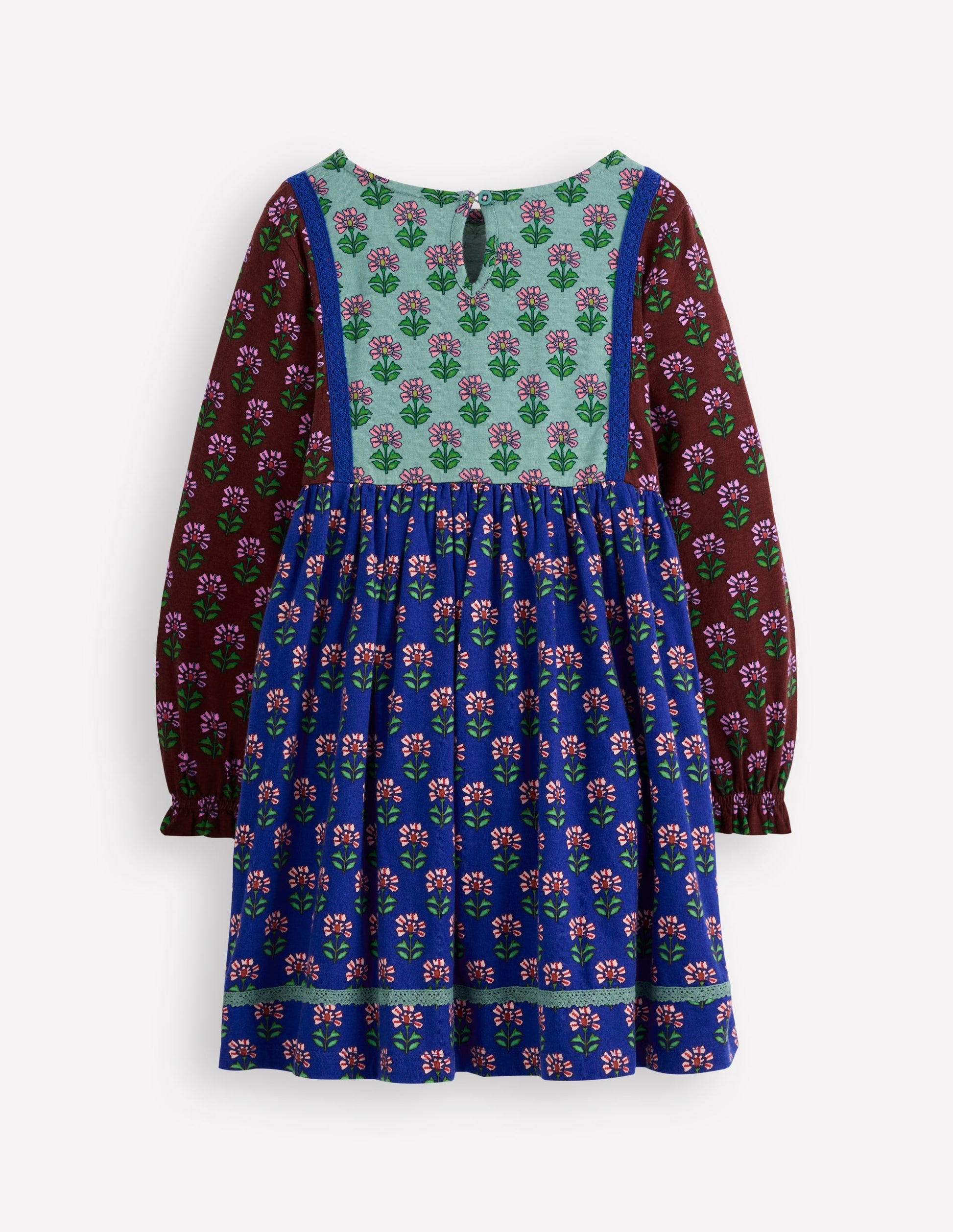 Hotchpotch Floral Jersey Dress-Bright Blue Woodblock Flower-2