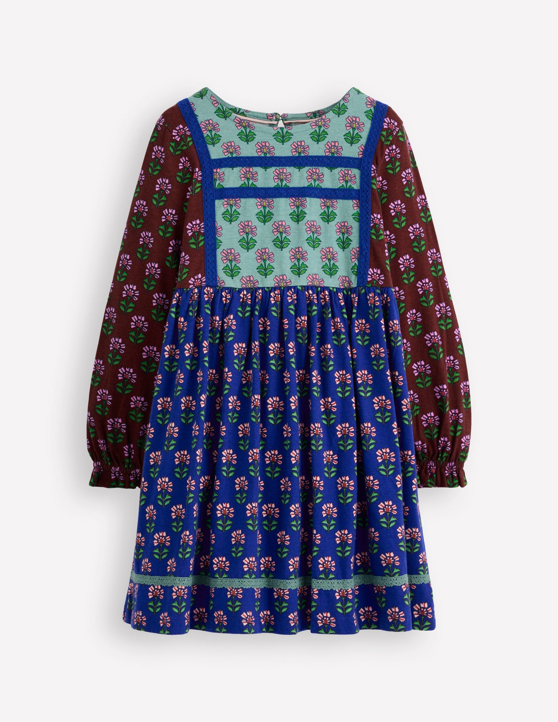Hotchpotch Floral Jersey Dress-Bright Blue Woodblock Flower-1
