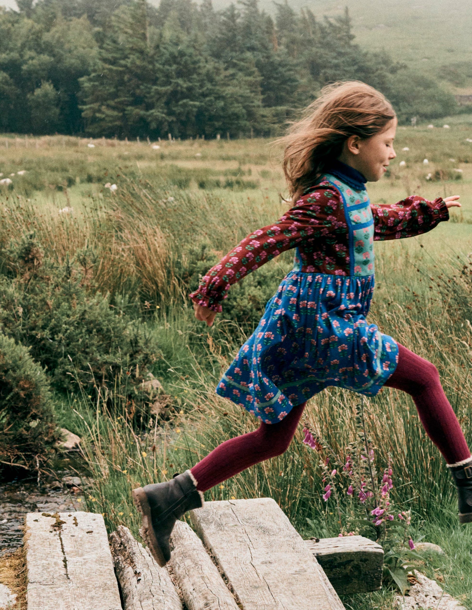 Hotchpotch Floral Jersey Dress-Bright Blue Woodblock Flower-4