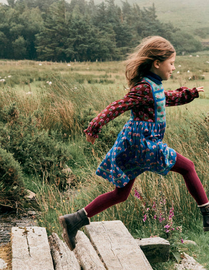 Hotchpotch Floral Jersey Dress-Bright Blue Woodblock Flower-4