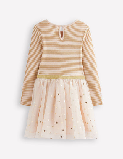 Twirly Tulle Mix Dress-Soft Ivory/ Gold Confetti-2