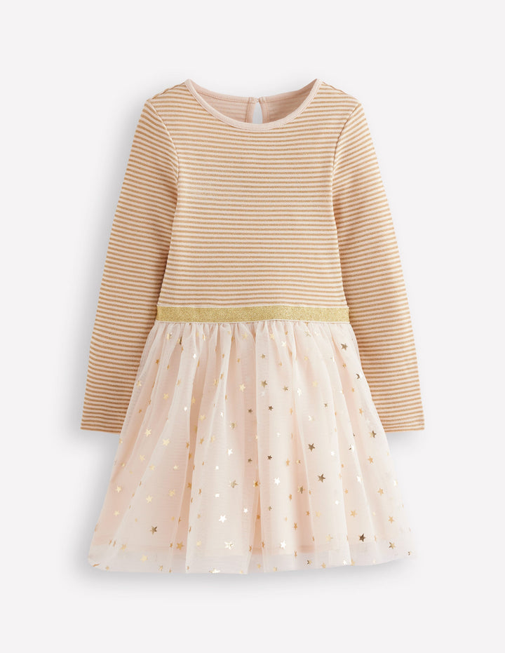 Twirly Tulle Mix Dress-Soft Ivory/ Gold Confetti