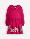 Pretty Appliqué Jersey Dress-Cherry Jam Horses