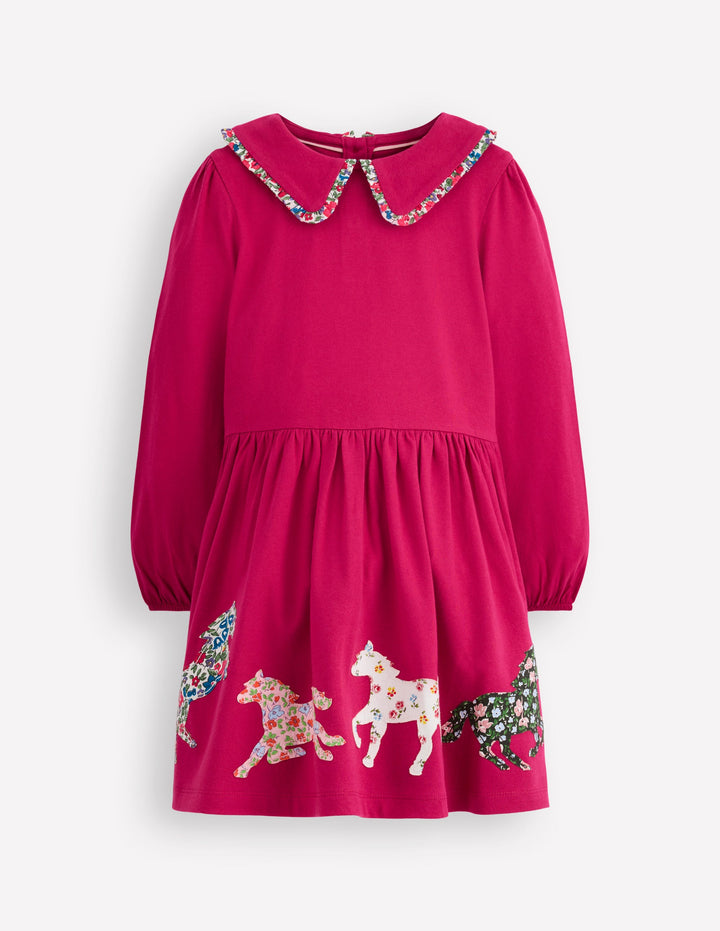 Pretty Appliqué Jersey Dress-Cherry Jam Horses