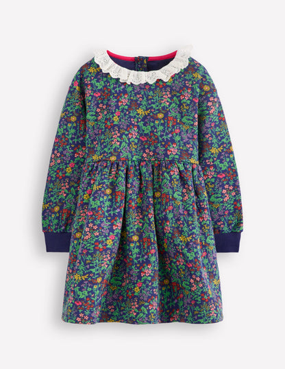 Broderie Sweatshirt Dress-College Navy Flower Meadow-1