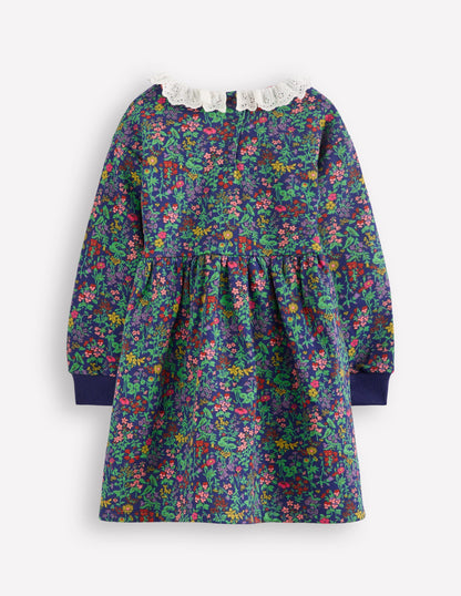 Broderie Sweatshirt Dress-College Navy Flower Meadow-2