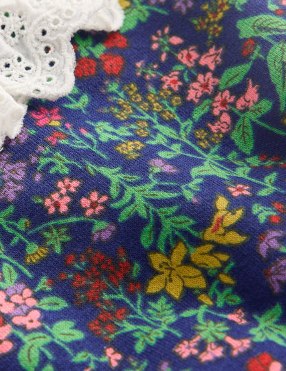 Broderie Sweatshirt Dress-College Navy Flower Meadow-3