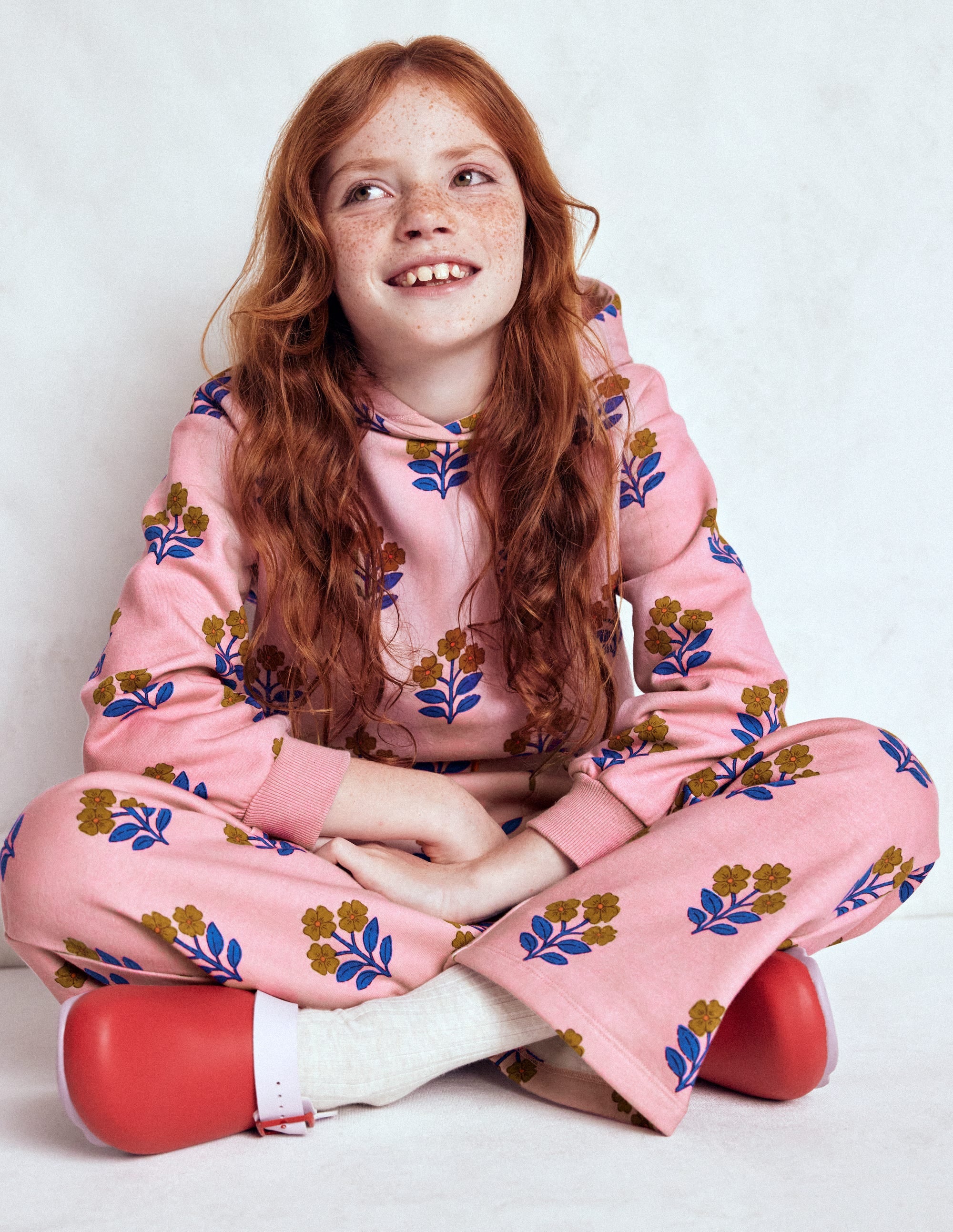 Printed Hoodie-Formica Pink Woodblock Flower - Image 1