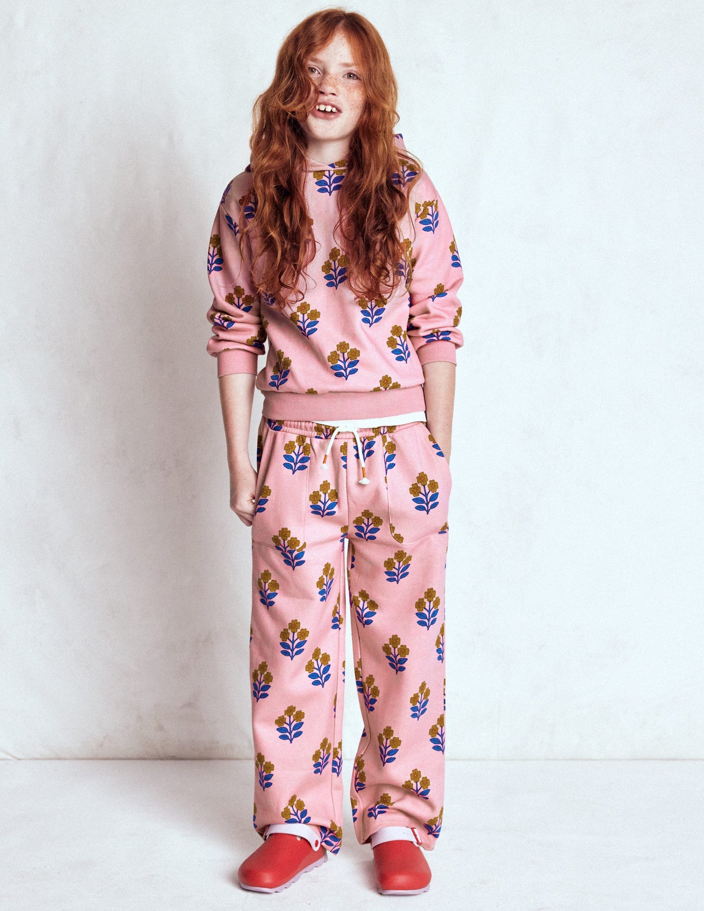 Printed Hoodie-Formica Pink Woodblock Flower