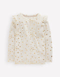 Frill Sleeve Pointelle Top-Soft Ivory
