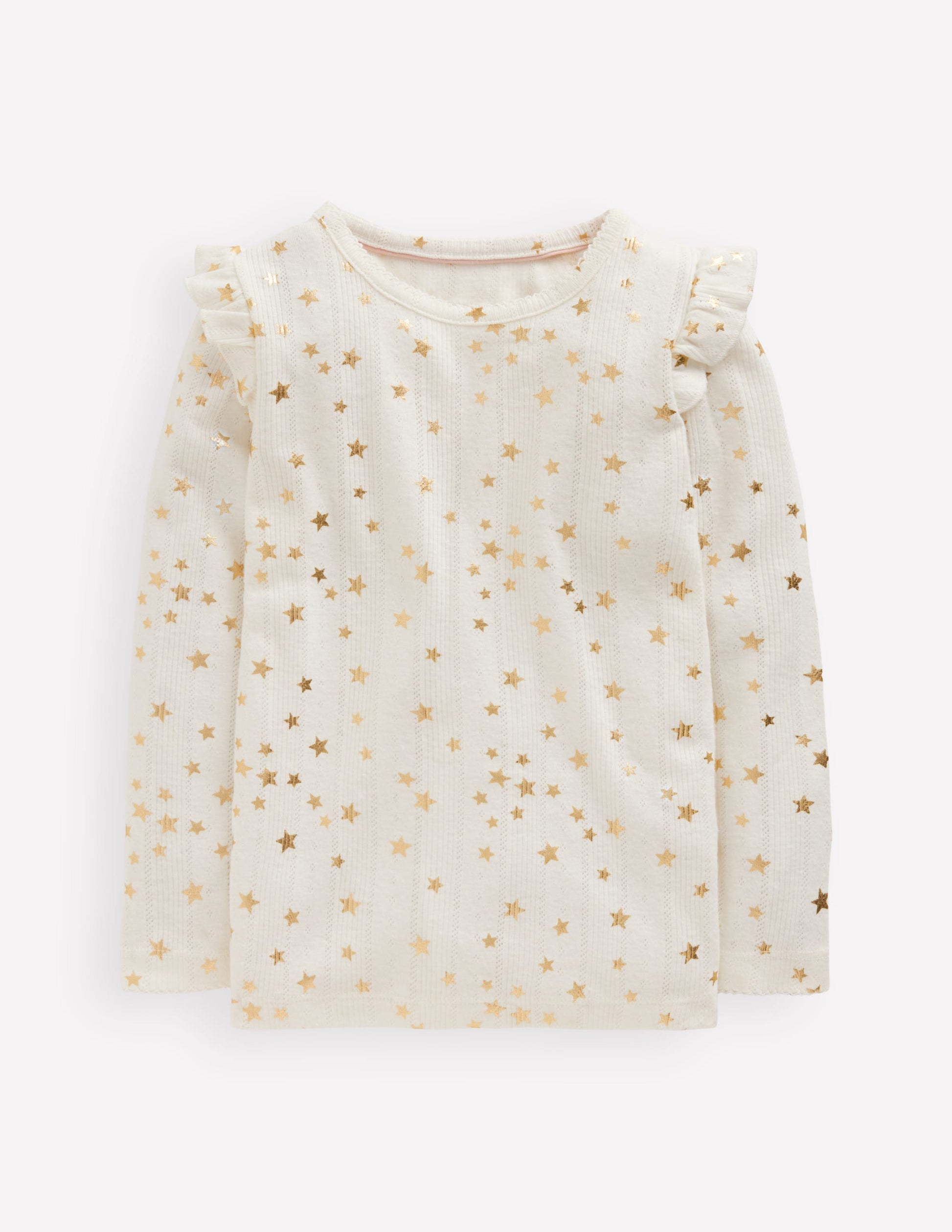 Frill Sleeve Pointelle Top-Soft Ivory-1