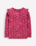 Frill Sleeve Pointelle Top-Cherry Jam
