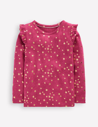 Frill Sleeve Pointelle Top-Cherry Jam-1