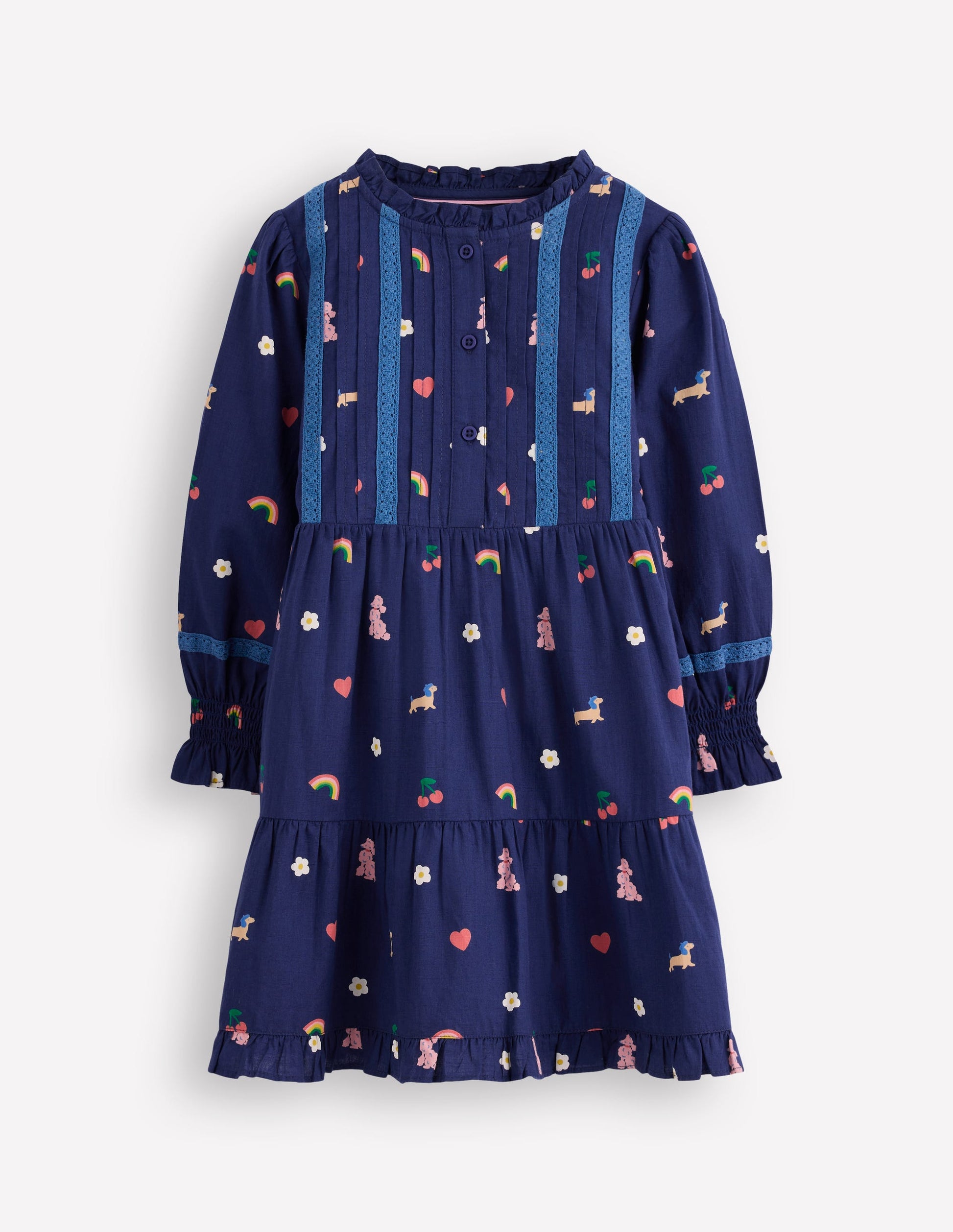 Lace Detail Woven Dress-Starboard Blue Parisian-1