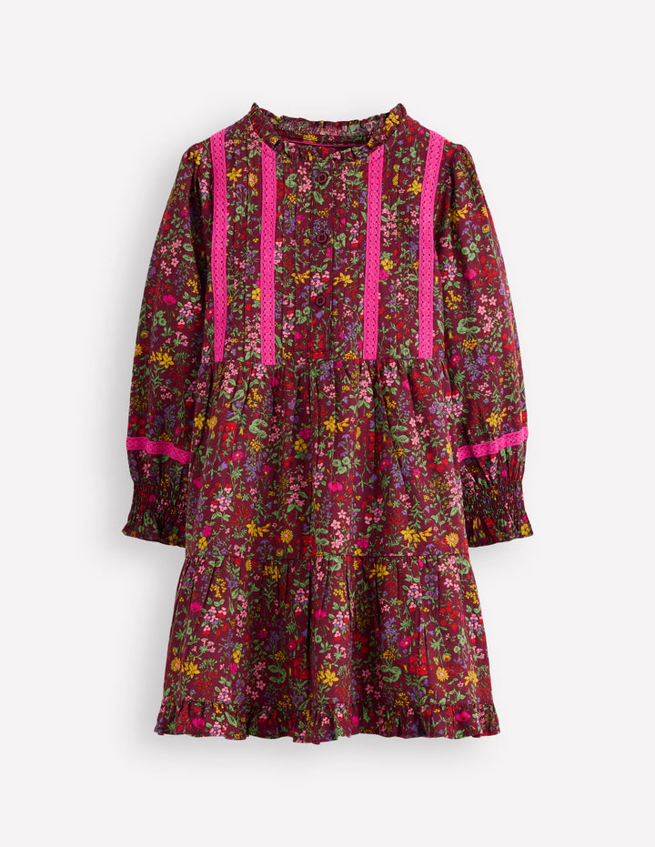 Lace Detail Woven Dress-Chestnut Flower Meadow