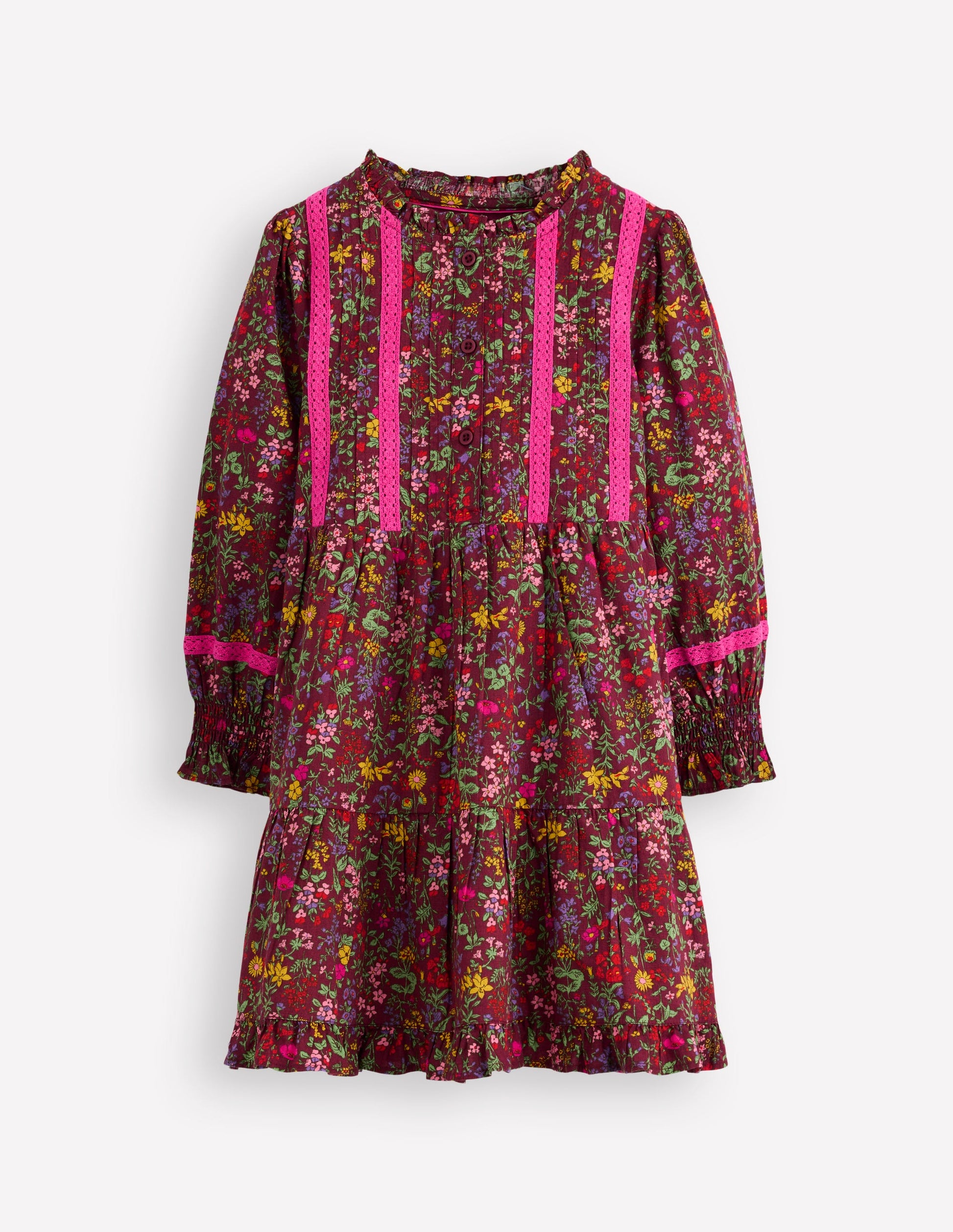 Lace Detail Woven Dress-Chestnut Flower Meadow-1