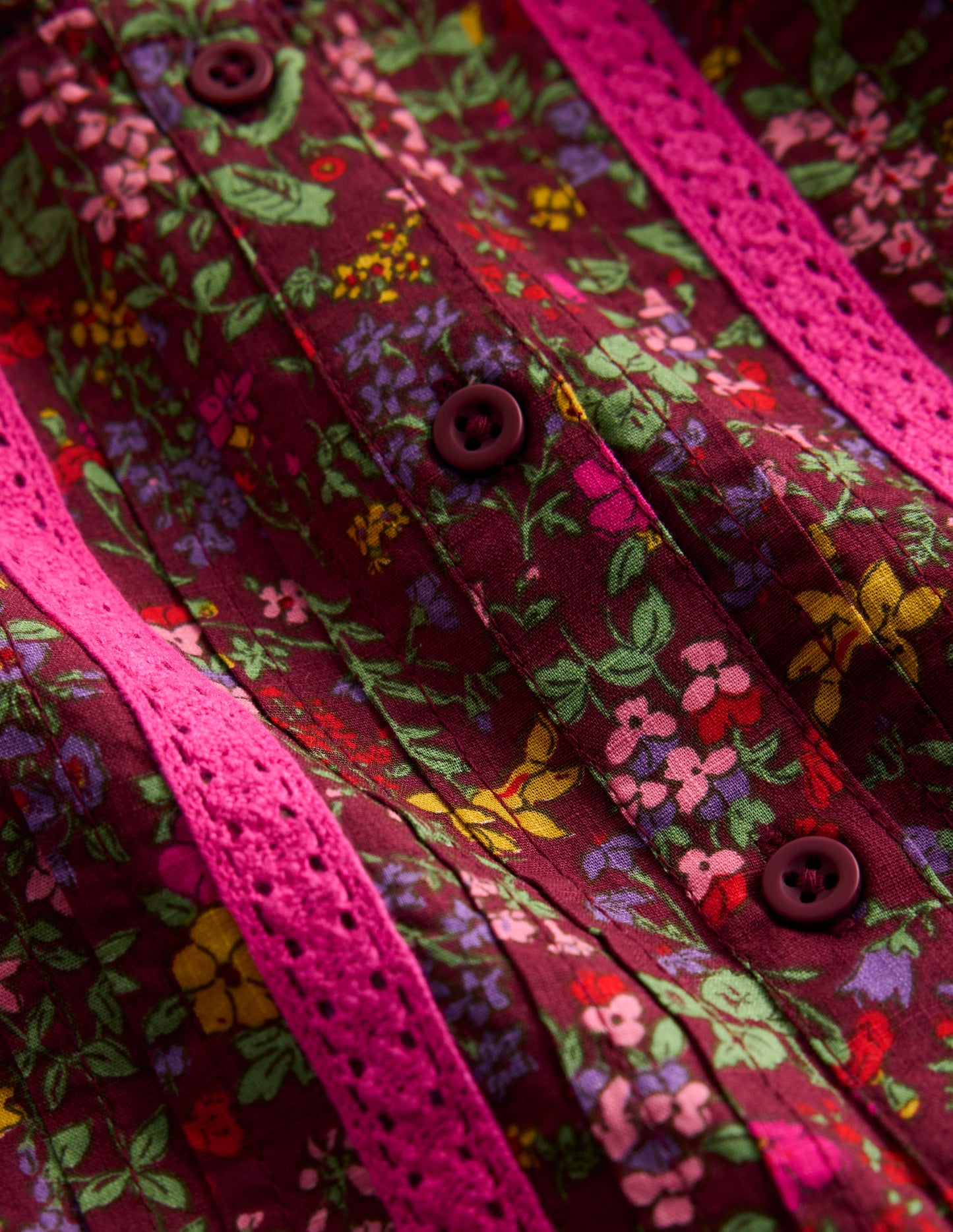 Lace Detail Woven Dress-Chestnut Flower Meadow