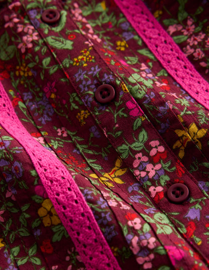 Lace Detail Woven Dress-Chestnut Flower Meadow-3