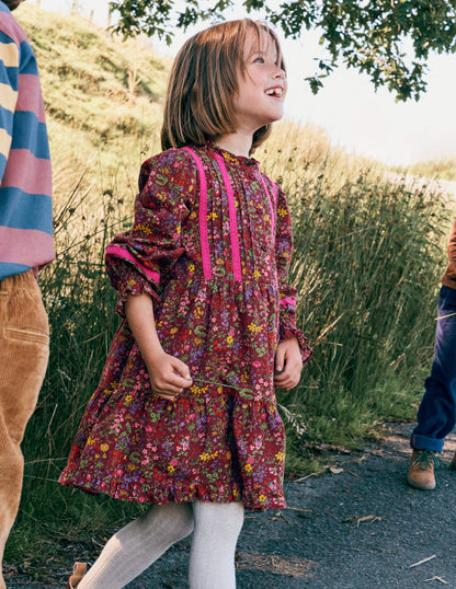 Lace Detail Woven Dress-Chestnut Flower Meadow-4