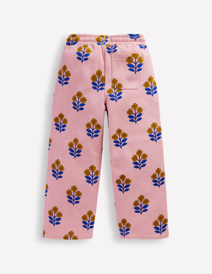 Wide Leg Printed Jogger-Formica Pink Woodblock Flower-6