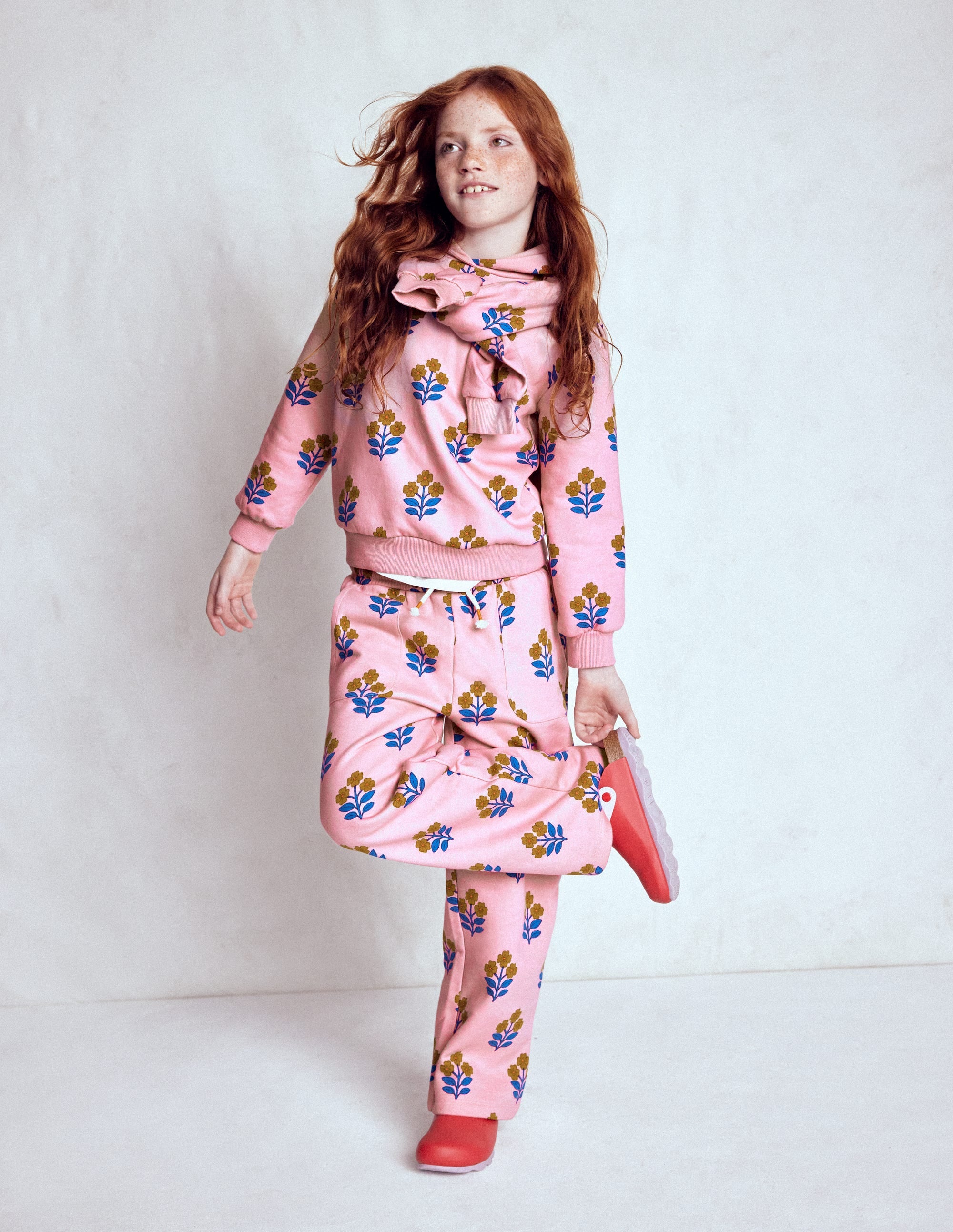 Wide Leg Printed Jogger-Formica Pink Woodblock Flower - Image 1