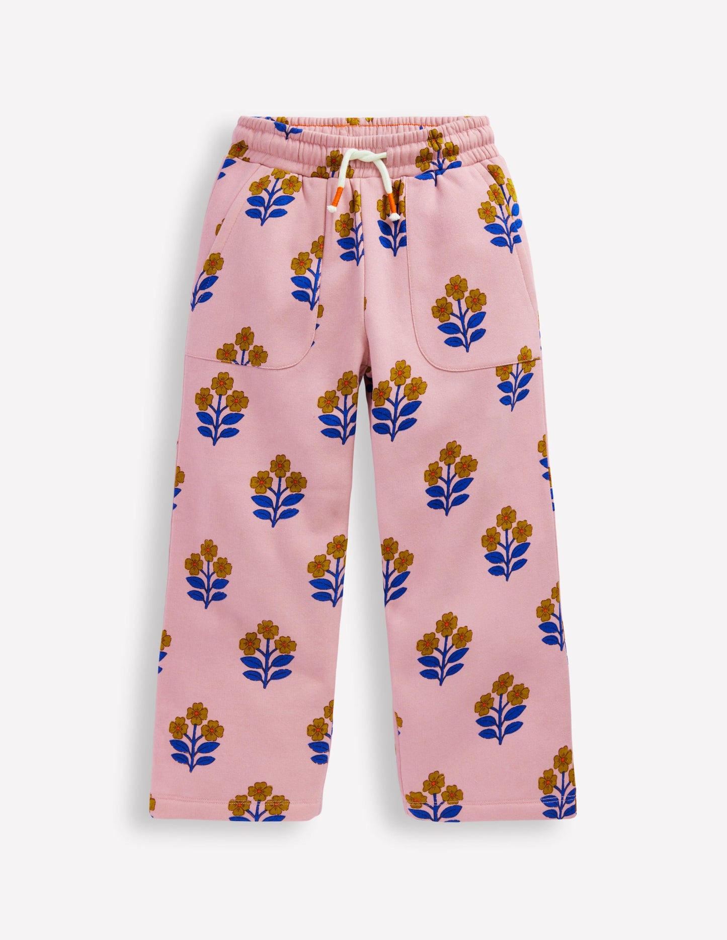 Wide Leg Printed Jogger-Formica Pink Woodblock Flower