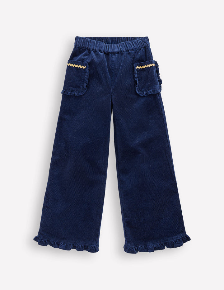 Cord Frill Pull-on Trousers-Navy Sparkle