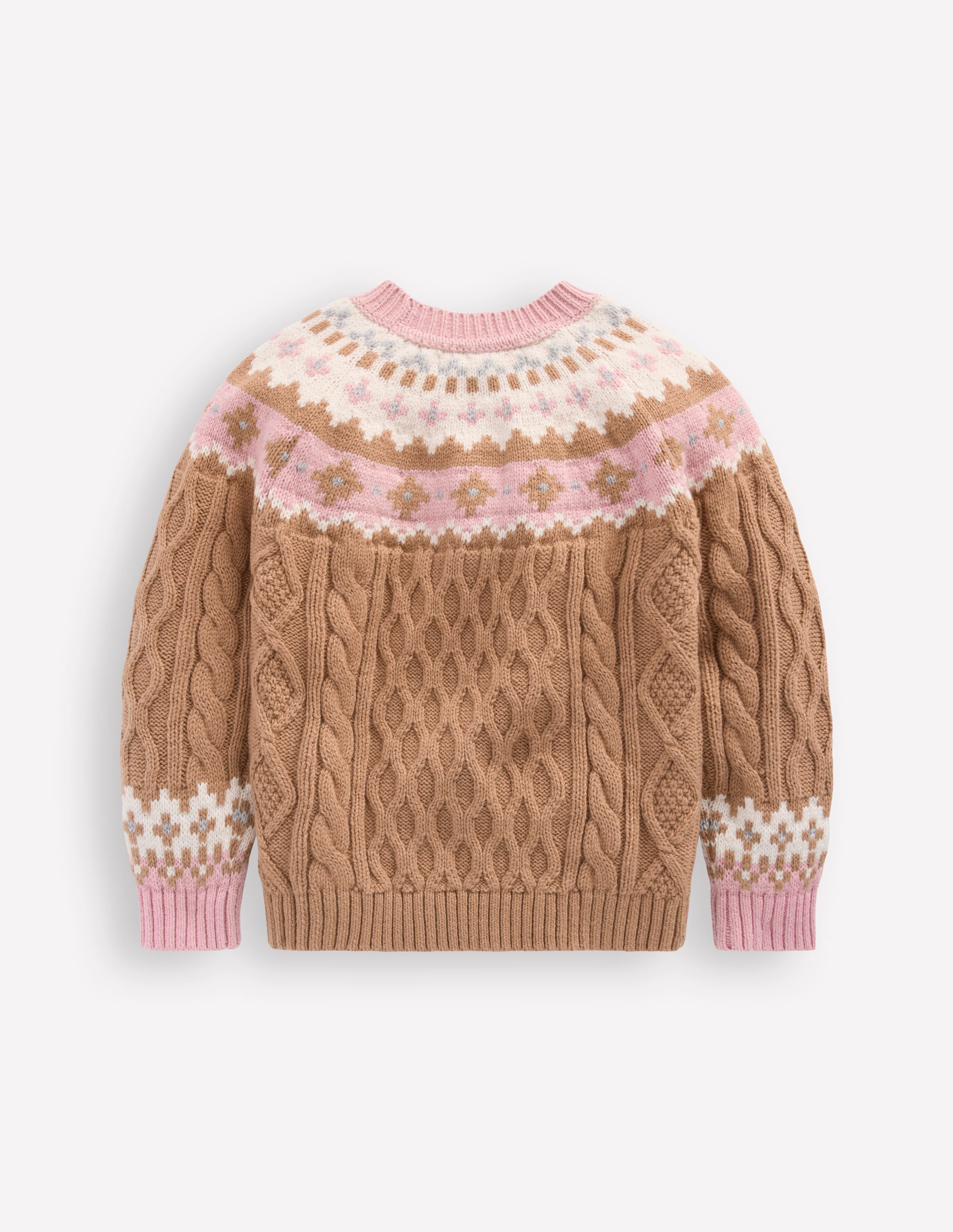 Fair Isle Cable Jumper-Camel Melange - Image 2