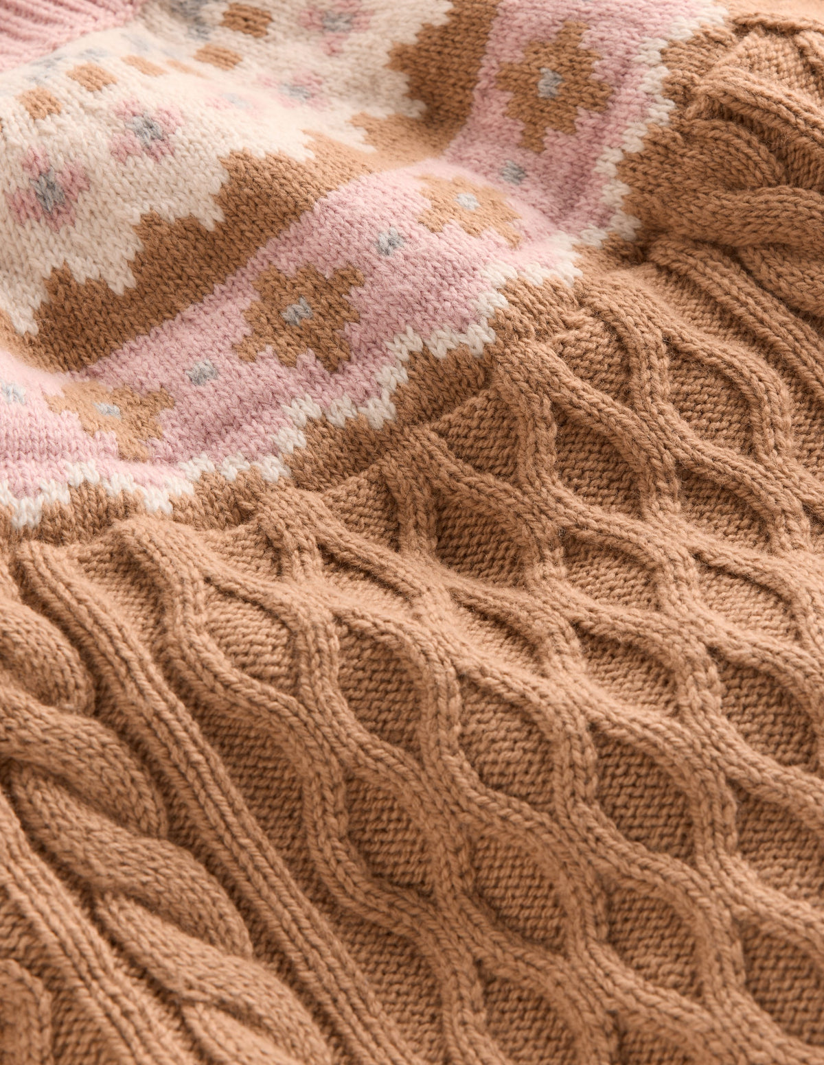 Fair Isle Cable Jumper-Camel Melange - Image 3