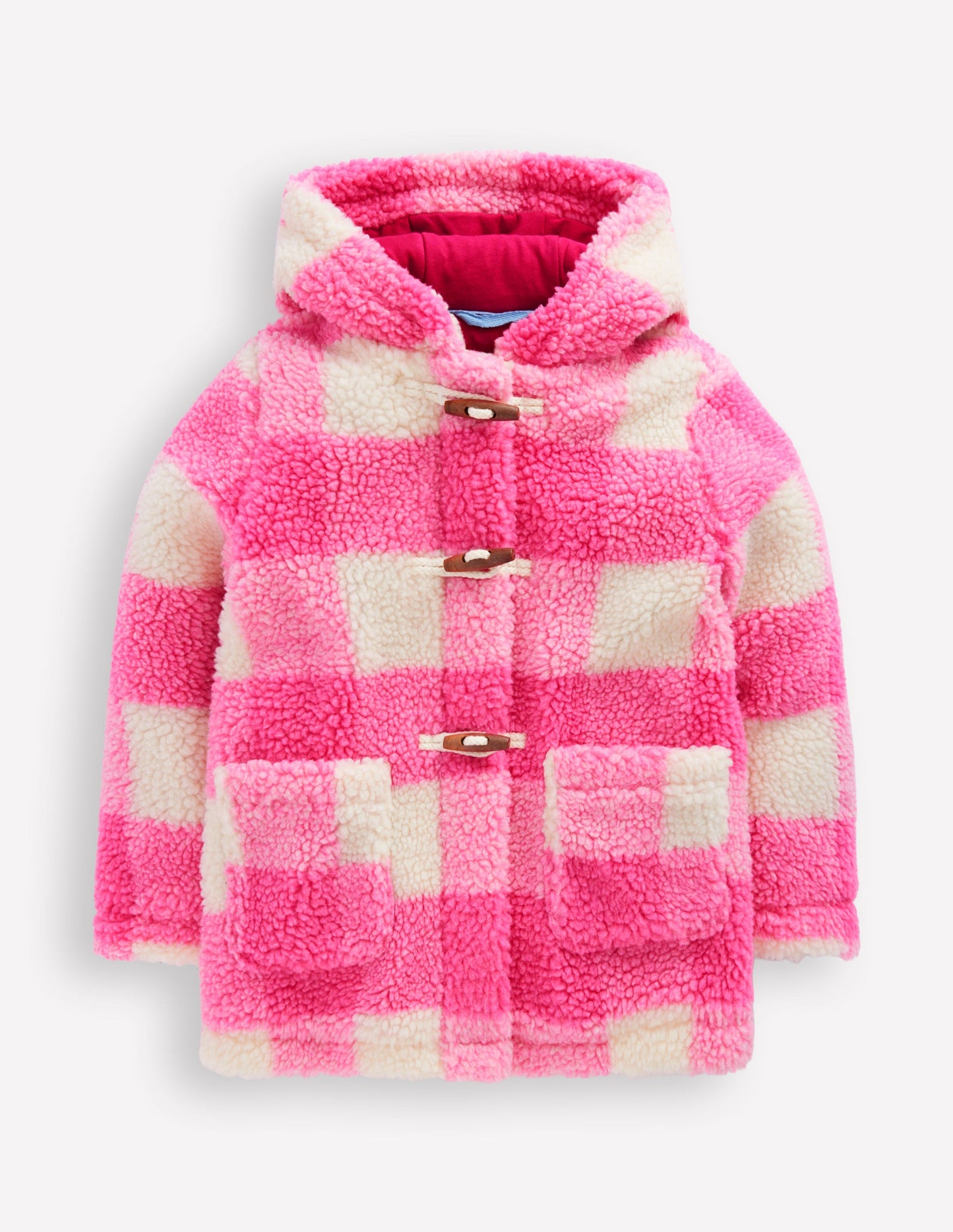 Borg Duffle Coat-Azalea Pink Gingham