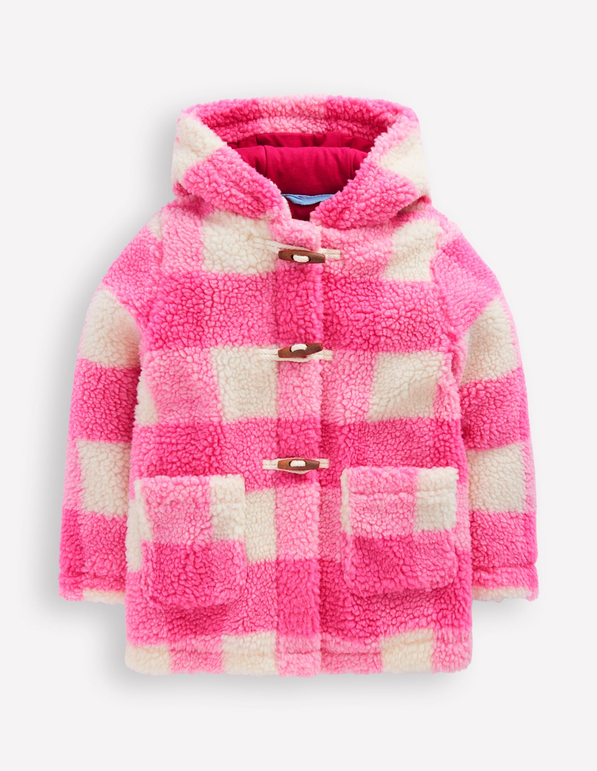 Borg Duffle Coat-Azalea Pink Gingham-1