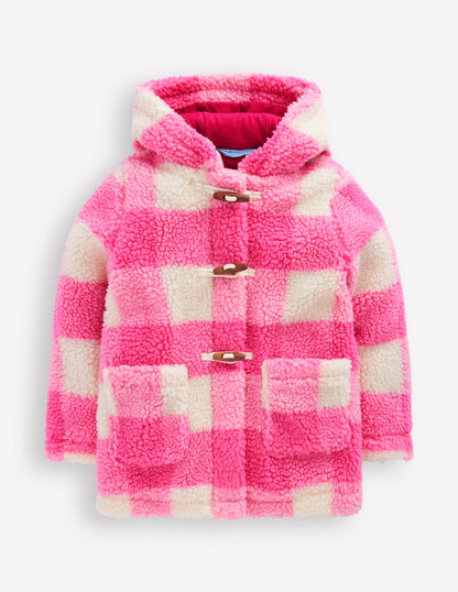 Borg Duffle Coat-Azalea Pink Gingham-1