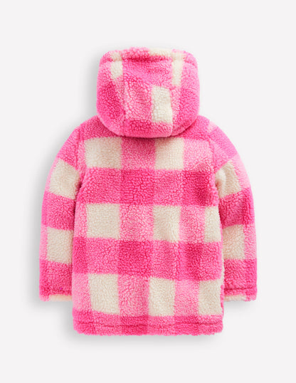 Borg Duffle Coat-Azalea Pink Gingham-2