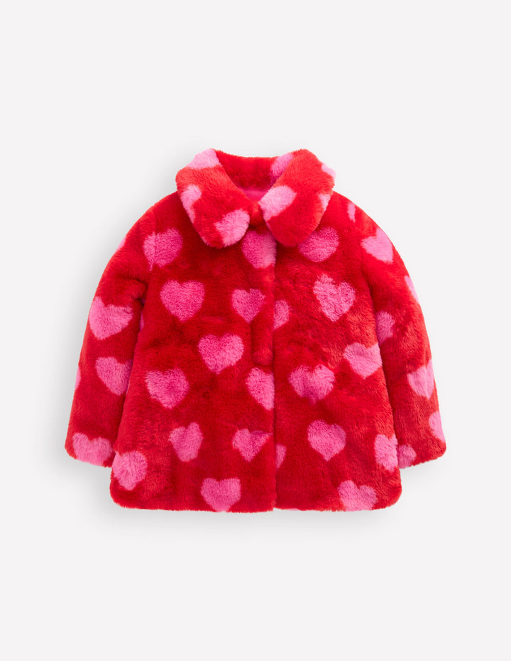 Faux Fur Collared Coat-Hearts