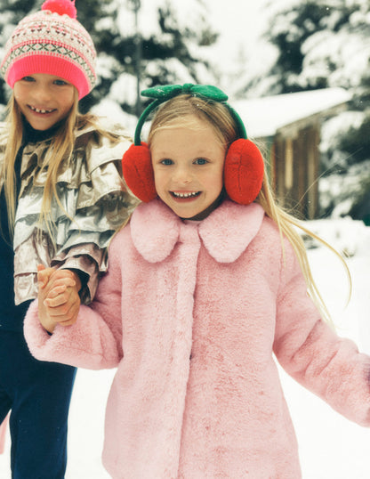 Faux Fur Collared Coat-Pink-5