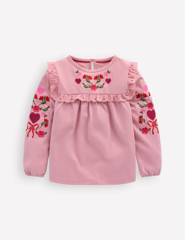 Pretty Embroidered Top-Vintage Pink Embroidery
