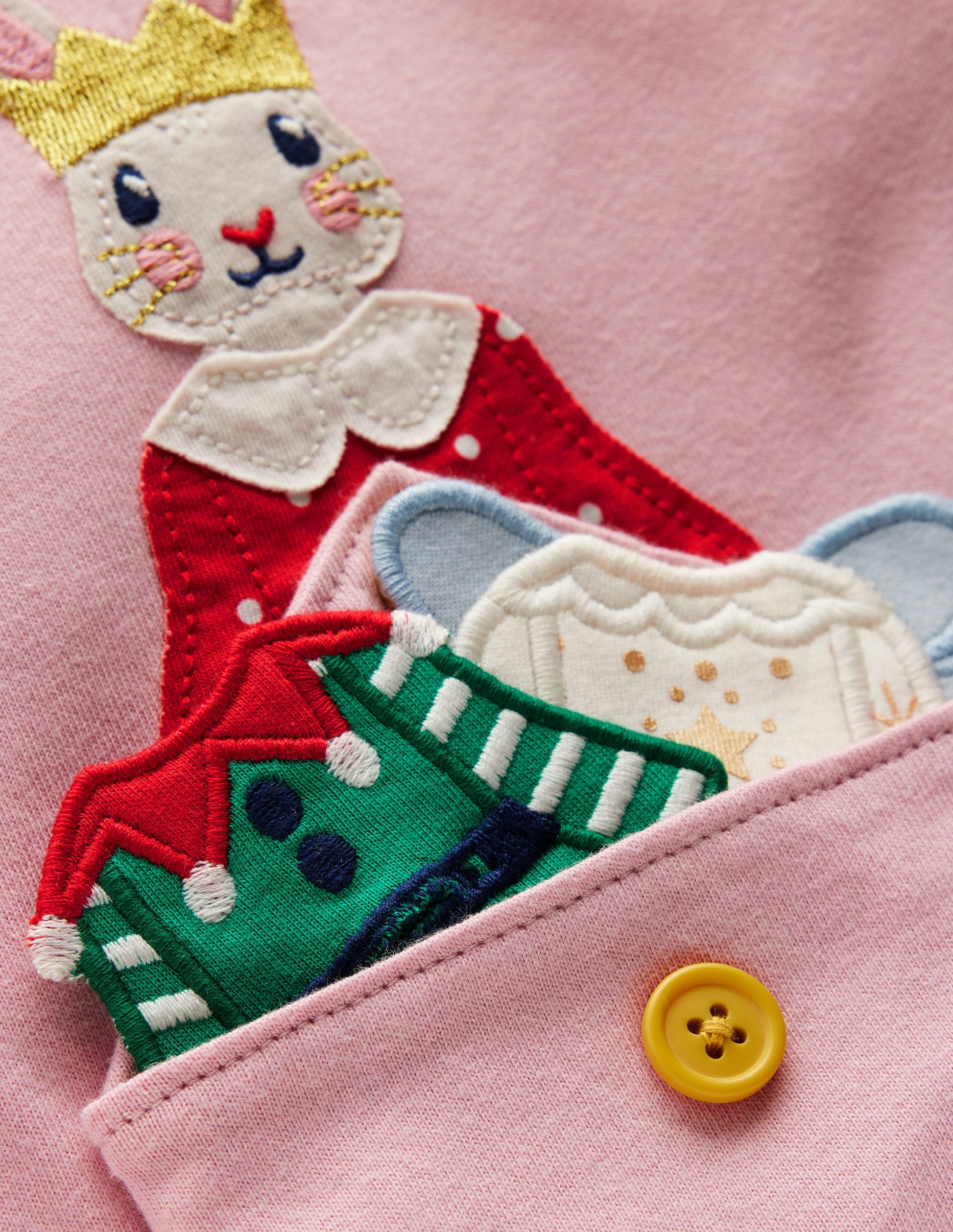 Puff Sleeve Dress Up Appliqué-Vintage Pink Christmas Bunny-3