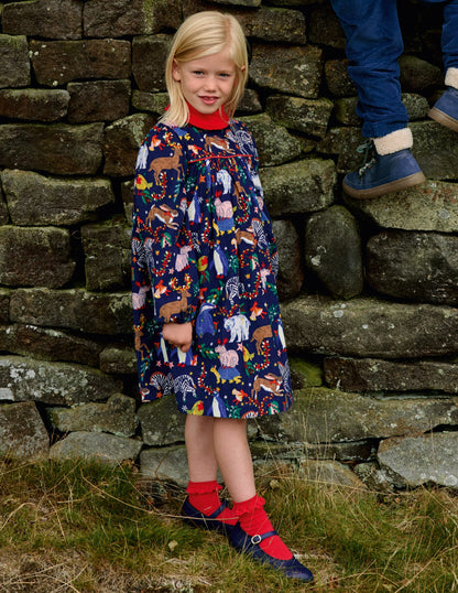 Ruffle Neck Woven Dress-College Navy Christmas Party-1