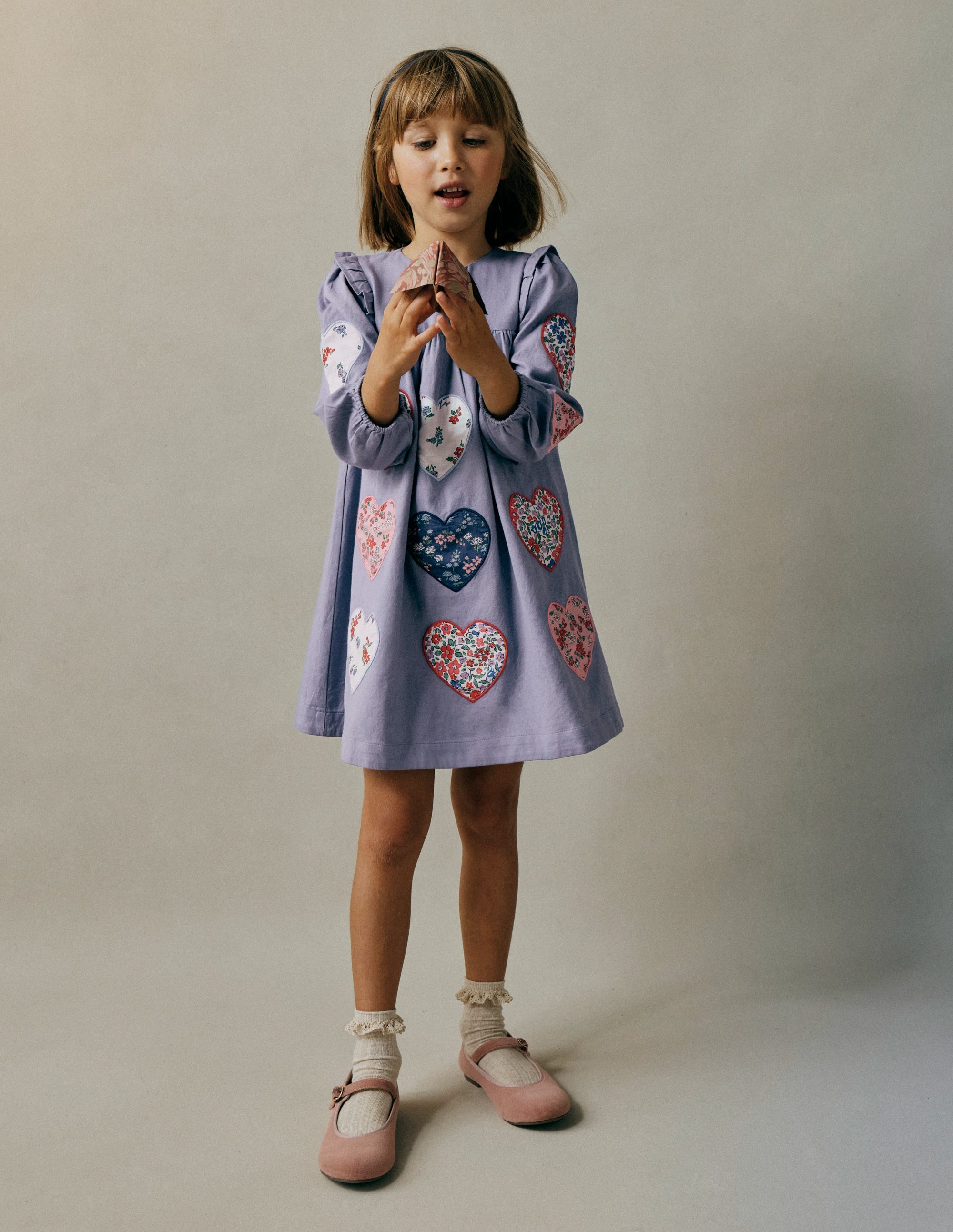 Heart Appliqué  Dress-Dusty Blue Hearts - Image 3