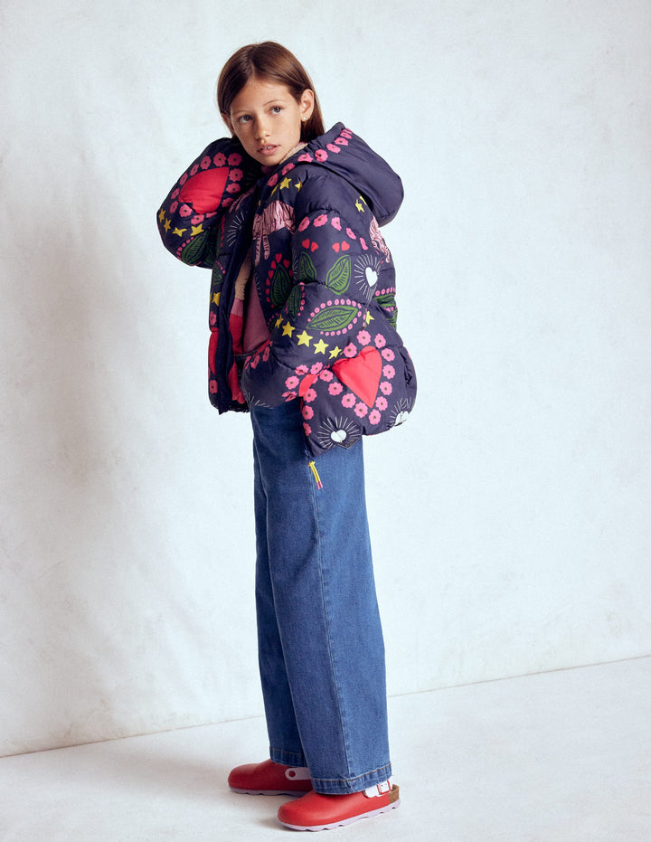 Fun Padded Coat-College Navy Tiger Stripe