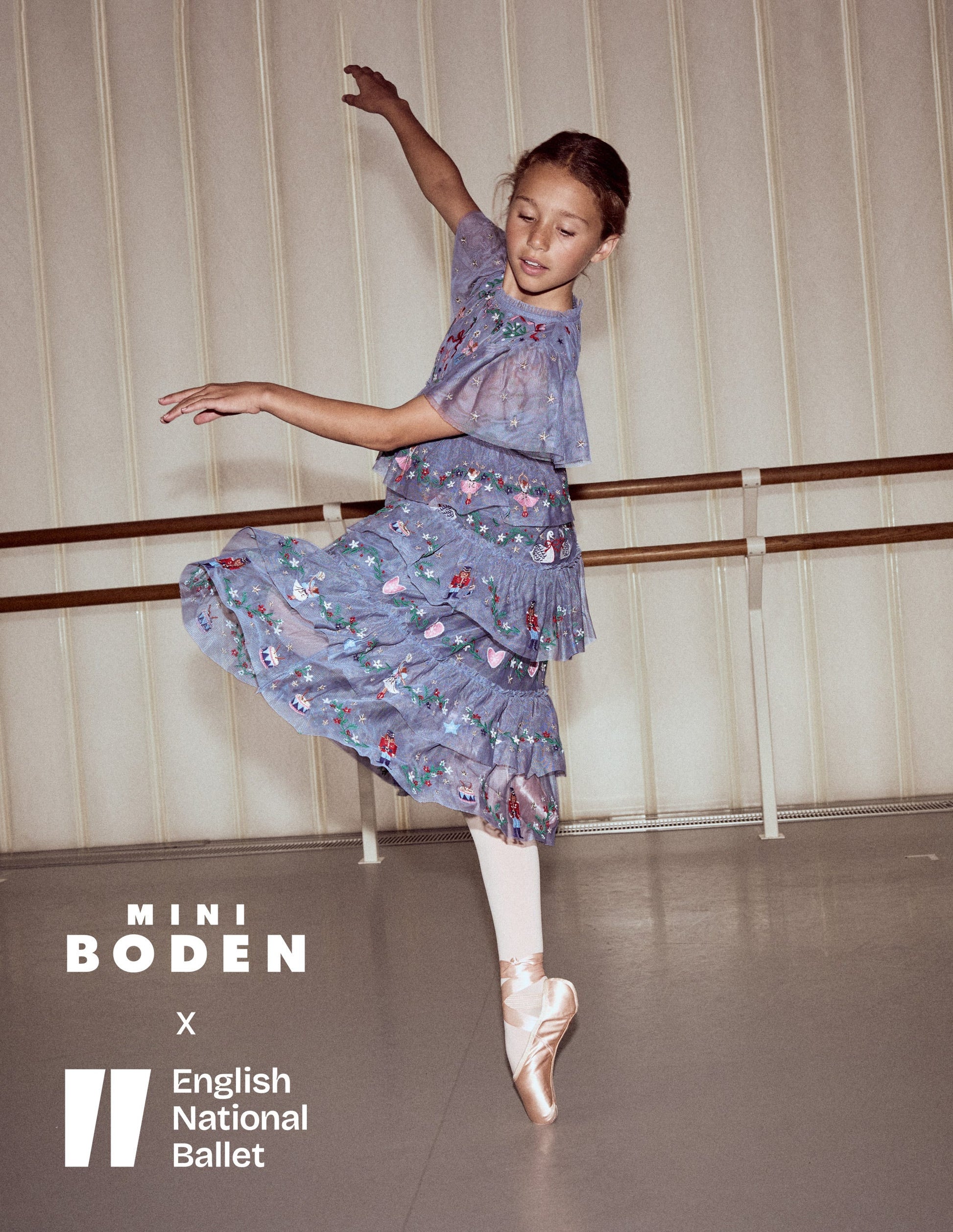 Embroidered Tulle Ruffle Dress-Stormbolt Blue Embroidery-4