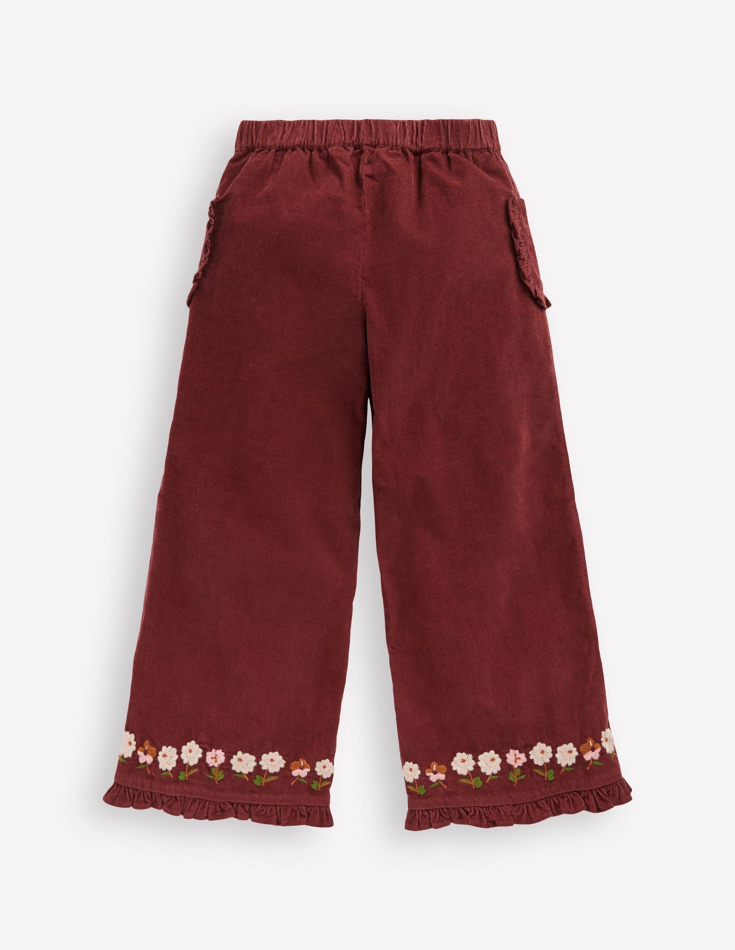Embroidered Frill Trousers-Chestnut Embroidery