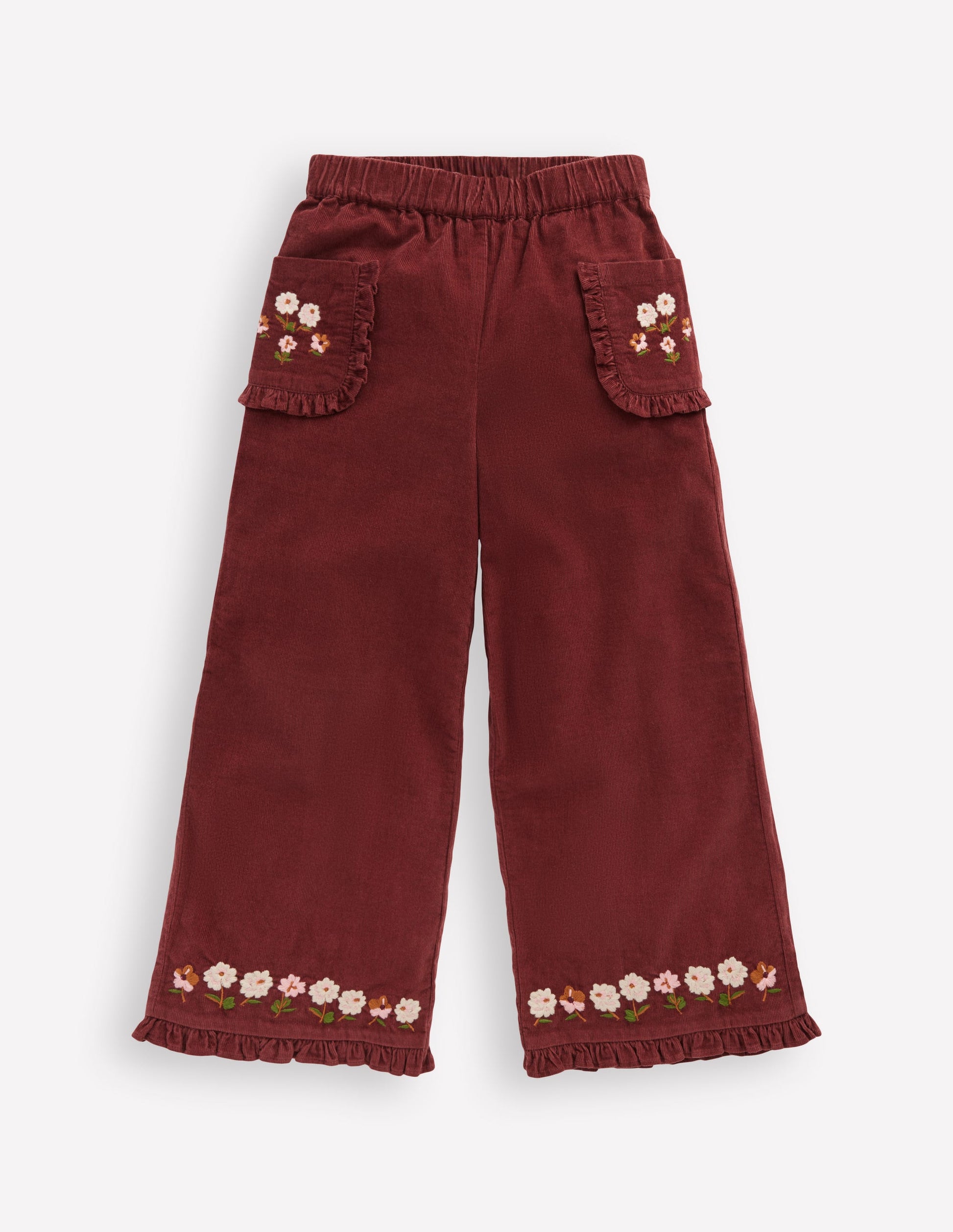 Embroidered Frill Trousers-Chestnut Embroidery-1