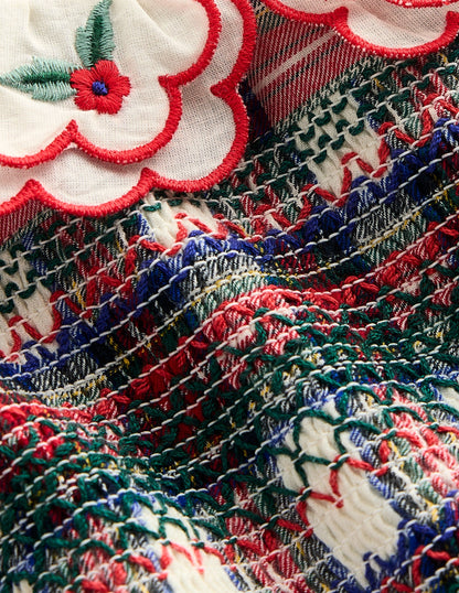 Cosy Collar Detail Smock Dress-Ivory Check-3