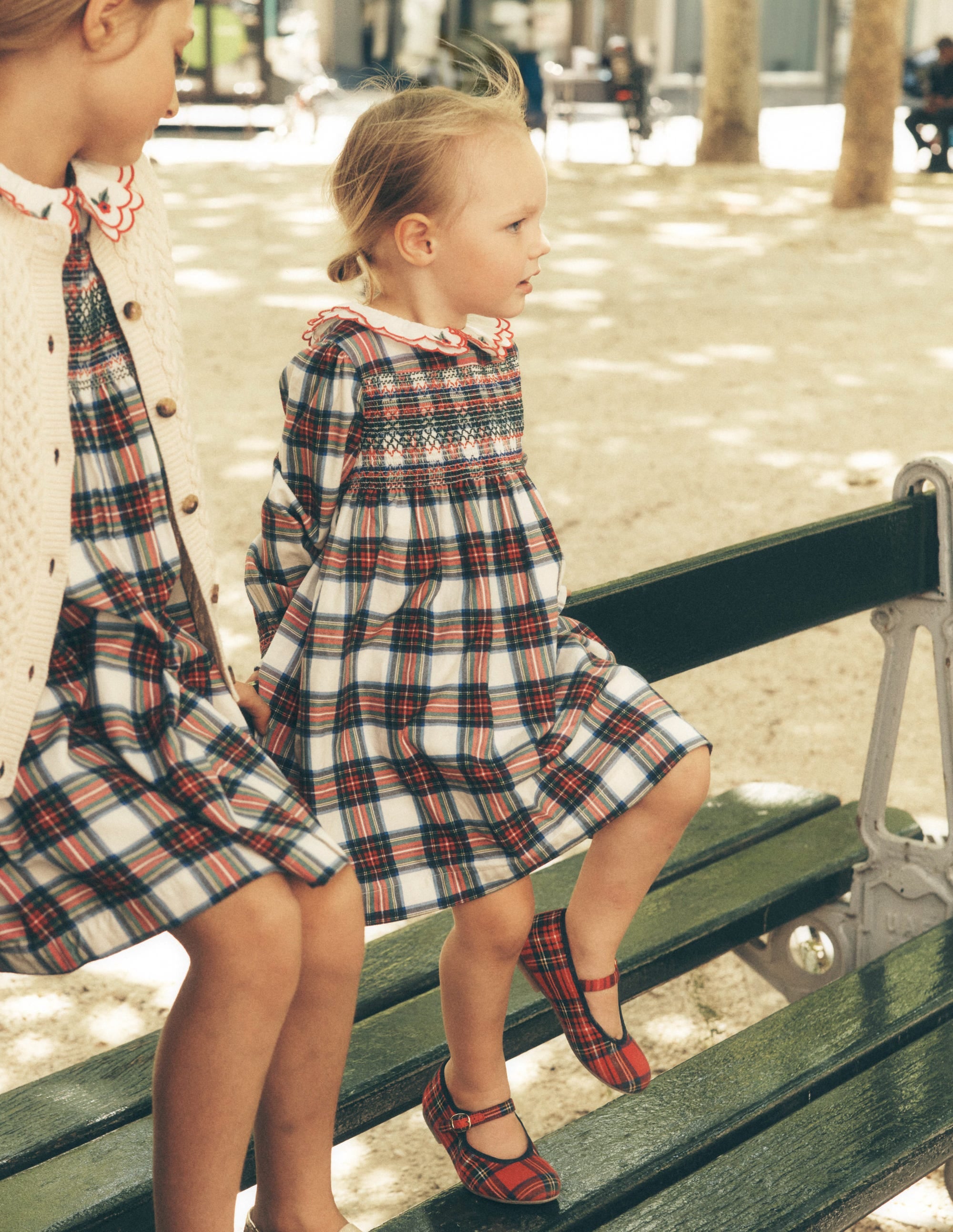 Cosy Collar Detail Smock Dress-Ivory Check - Image 4