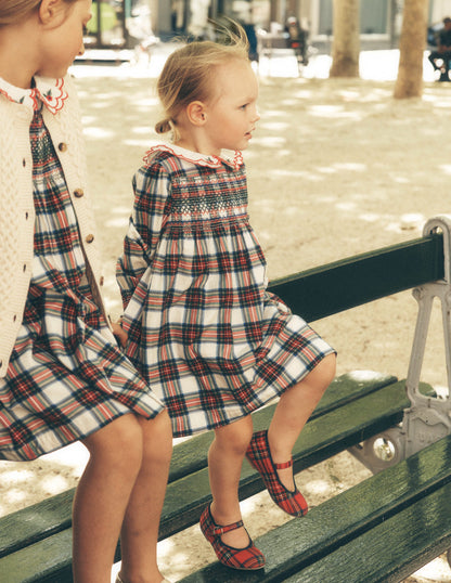 Cosy Collar Detail Smock Dress-Ivory Check-4