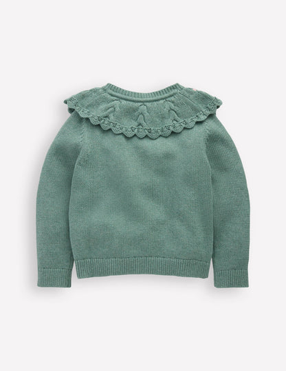 Embroidered Yoke Cardigan-Csarite Green-2