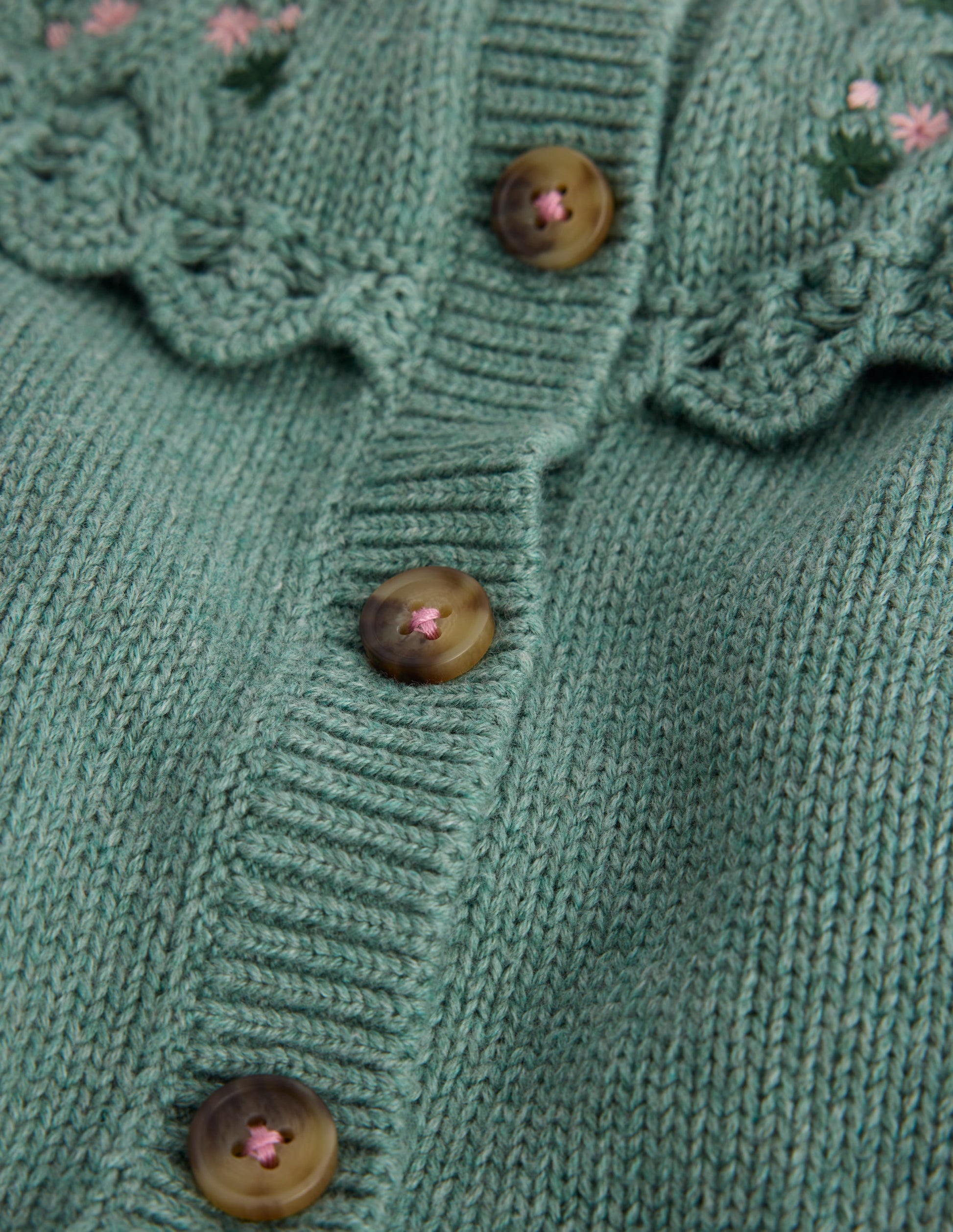 Embroidered Yoke Cardigan-Csarite Green-3