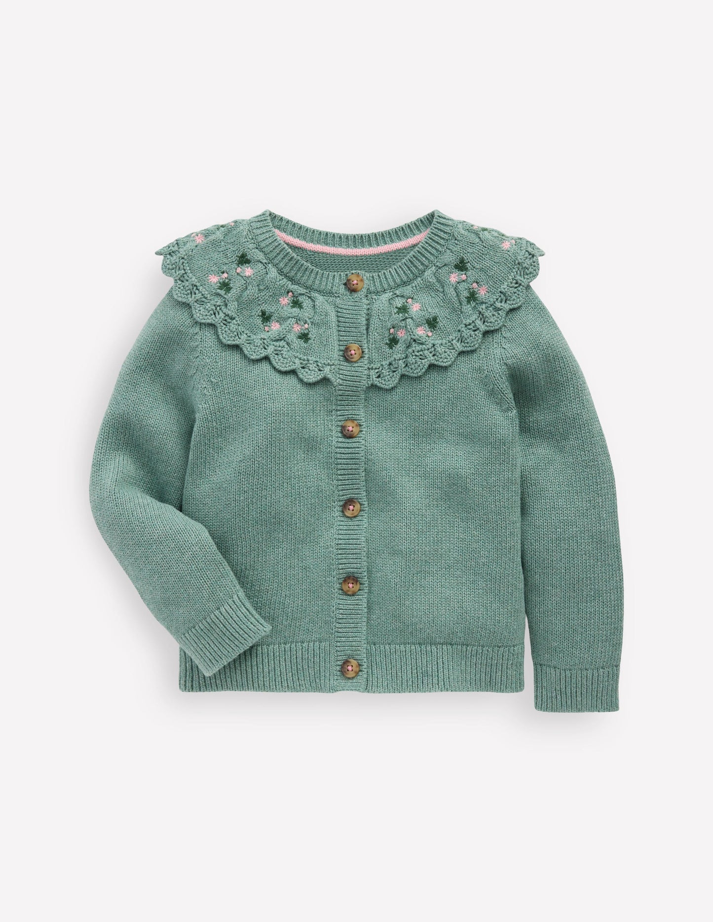 Embroidered Yoke Cardigan-Csarite Green