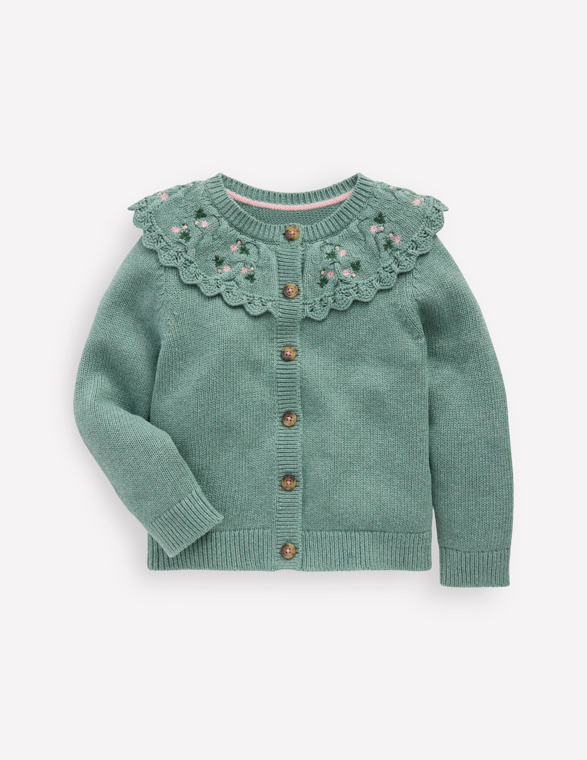 Embroidered Yoke Cardigan-Csarite Green-1